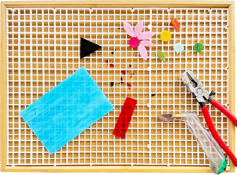 ILLUCKAI 17"x12" Stained Glass Cutting Mat, Double-Layer Detachable Design, Great for Scoring and Cutting Glass, Catching Glass Shards, Stained Glass Cutting Tools Supplies (1 Type Grid - White) - Image 1